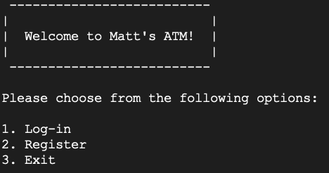 mattsAtm home screen